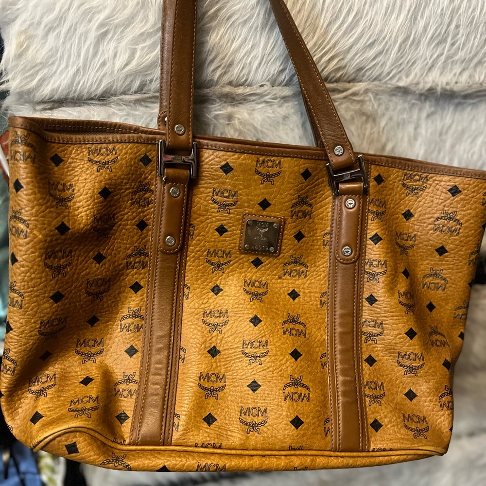 MCM Cognac Logo Tote Bag